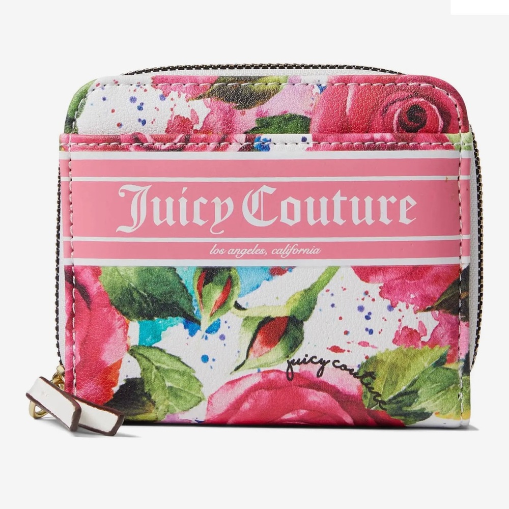 Juicy Couture Gothic Logo Stripe Small Coin Zip Around.